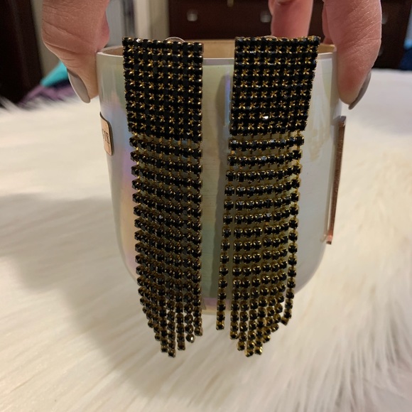 Bebe Rhinestone Drop Tassel Earring - Picture 4 of 5